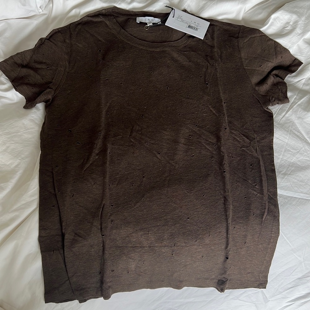 IRO Brown Short Sleeve Distressed Tee